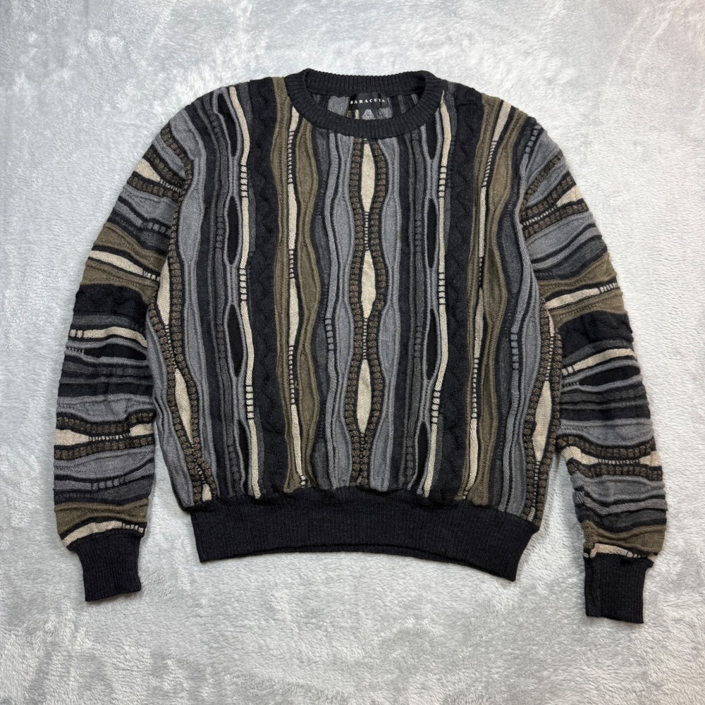 Vintage Baracuta 3D Knit Sweater Mens XXL Grey Coogi Style Merino Wool 90s